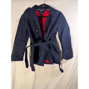 Tommy Hilfiger Navy Blue Double Breasted Trench Coat Red Lining Gold Buttons M thumbnail 2