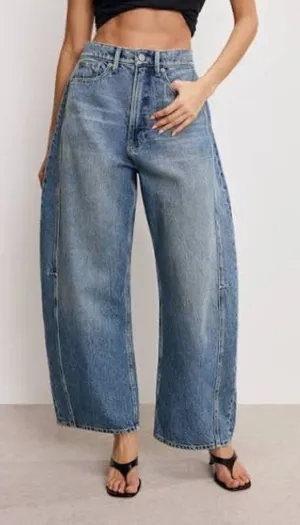 NEW Good American Extreme Barrel Jeans ~ SOLD OUT ~ Indigo ~ Size 14 / 32 thumbnail 1