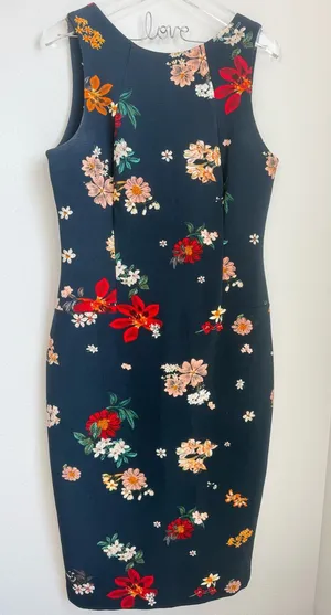 Zara Navy Midi Dress with Red, Pink & Orange Floral Print thumbnail 1