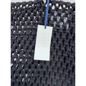 Clare V Black Sandy Tote Bag Cotton Rope Macrame Leather Handles NWT thumbnail 7