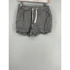 Quince Womens Shorts Gingham Checkered 100% Linen Drawstring Black White S thumbnail 2