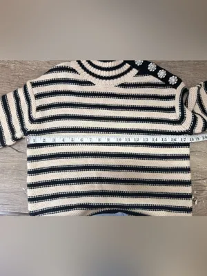 J.Crew Striped Mockneck Sweater Size XS Jewel Rhinestone Twee Glam Preppy Heavy thumbnail 6