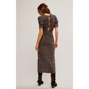 Free People Brielle Midi Dress Mesh Ruched Floral Side Slit Black Combo XS NWT thumbnail 2