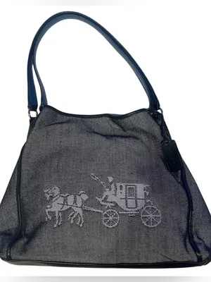 Coach canvas shoulder bag silver horse and carriage embroidered front thumbnail 1