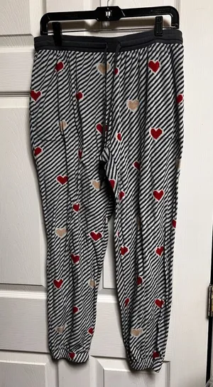 Secret Treasures Womens Large 12-14 Heart Striped Pajama‎ Jogger Pants Black Red thumbnail 1