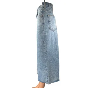 MNG Mango Blue High Waisted Slit Maxi Straight Pencil Denim Jeans Skirt Size XS thumbnail 2