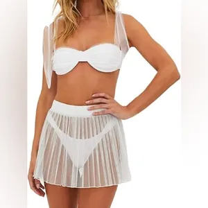 Beach Riot Briar Mesh Cover-Up Mini Skirt White Sheer Mesh Swim Coverup Dress thumbnail 5