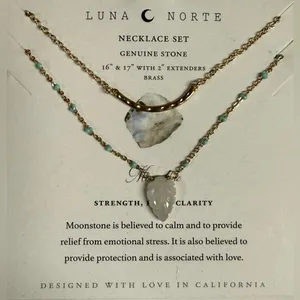 Luna Norte Moonstone Layered Necklace Set | Genuine Gemstone Brass Jewelry thumbnail 2