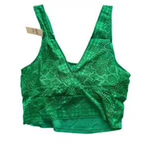 Aerie NWT Waffle Knit Lace V Back Longline Bralette Bra Green Size Medium M NEW thumbnail 8