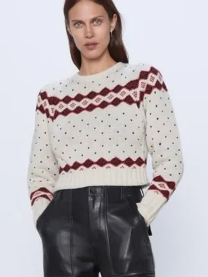 heart print wool knit cropped sweater thumbnail 1