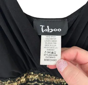 Vintage Y2K Taboo Black Gold Mini Dress Sz M thumbnail 4