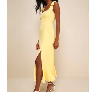 NEW Lulus Summer Invite Yellow Chiffon Tie-Strap Tiered A-Line Midi Dress Small thumbnail 2