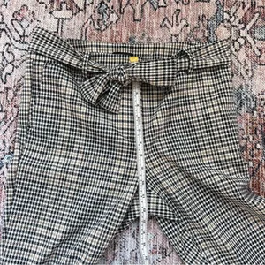Ann Taylor Factory Houndstooth Plaid Checkered Pants Tie Belt Black White Tan 8 thumbnail 8