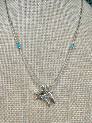 Liquid Sterling Silver Moose Charm Turquoise Bead 16” Screw Clasp Necklace thumbnail 3