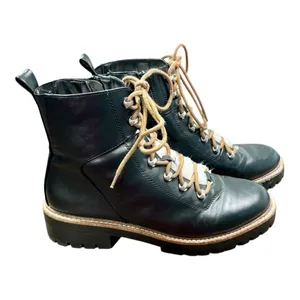 A New Day Combat Boots Womens 10 Black Faux Fur Trim Lug Sole Zipper Hiking Moto thumbnail 3