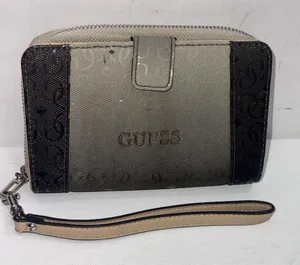 Y2K GUESS‎ Monogram Preppy Designer Faux Leather Zip-Around Wallet Wristlet thumbnail 1