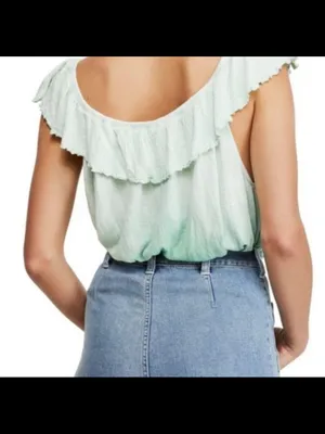 Free People Mint Ombre Ruffle Top thumbnail 6