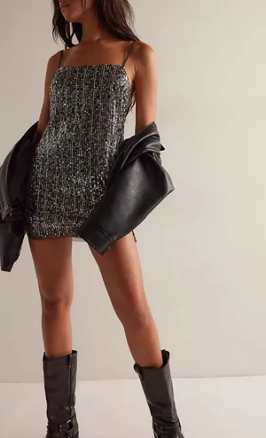 Free people midnight kiss mini slip dress charcoal color combo thumbnail 2