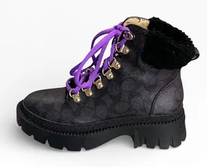 Coach Janel Boot Signature Canvas Black Hiking‎ Lug Sole C5879 Womens 5.5B Goth thumbnail 1