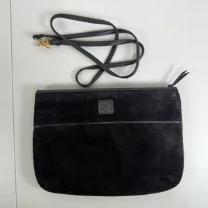 Anne Klein Clutch Bag Black Suede Leather Crossbody Vintage Lion Logo 90s thumbnail 2
