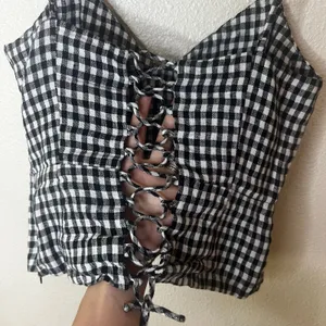 Reformation Cozumel black white gingham linen peplum corset top WOMENS 4 thumbnail 6