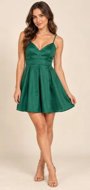 Lulus Emerald Green V-Neck Fit and Flare Mini Skater Dress NWT Size Medium thumbnail 1