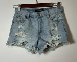 Aeropostale Vintage High‎ Rise Shorty Distressed Denim Shorts Light Wash Size 0 thumbnail 1