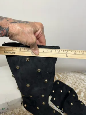 a new day Justice Black Suede likeKnee Boots with Gold Studs thumbnail 5