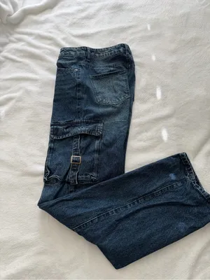 Women’s Dark Blue Cargo Denim Pants “flying Angel” Sz 27 thumbnail 4