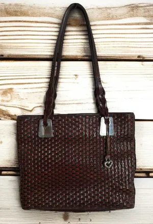 Brighton Brown Leather Basket Weave Design Tote Handbag Purse‎ Vintage thumbnail 1