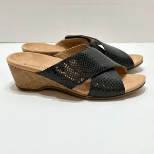 Vionic Women’s Leticia Black Leather Lizard Wedge Criss Cross Sandals Size 7 thumbnail 2