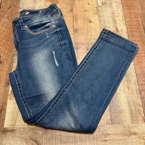 Seven7 Women's Medium Wash Denim Slim Straight Jeans Sz 10 Slight Distress thumbnail 1