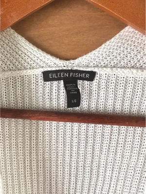 Eileen Fisher Organic Linen Cotton Ivory Knit Open Front Cardigan Women’s Large thumbnail 7