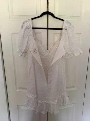 Selfie Leslie Hayden Puff Sleeve Eyelet Embroidery Dress White Sun Dress Size L thumbnail 9