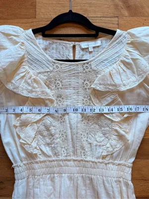 LoveShackFancy Santorini Mini Dress Small Cream Ivory Lace Ruffle Cottagecore‎ thumbnail 9