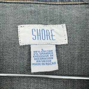 Shore Denim Jacket Women Size L Medium Wash Stretch Button Front Classic Boho thumbnail 5
