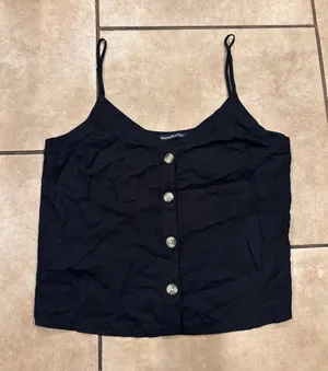 Abercrombie & Fitch Black Button Front Linen Blend Sleeveless Top thumbnail 1