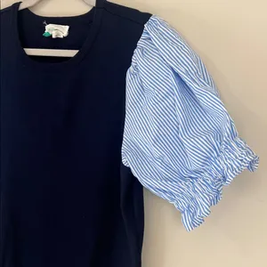 Anthropologie Blue Puff Sleeve Layered Sweater Blouse Preppy Sz XL thumbnail 2
