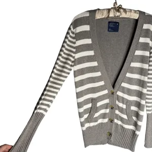 American Eagle AOE Fall 2010 Y2K Striped Cardigan L Wool Grey Preppy Millennial thumbnail 4