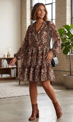 Express Brown & Black Mini Dress - Size M - Like New thumbnail 1