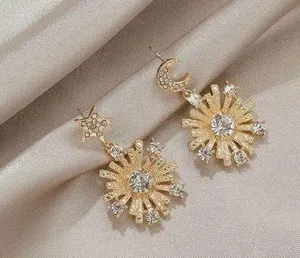 Women’s Moon Star Snowflake Dangle Drop Earrings Gold thumbnail 1