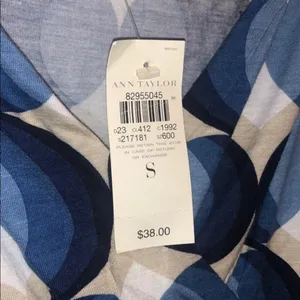 Ann Taylor Tank Blue White Beige Geo Print Office Chic Summer Top S thumbnail 5