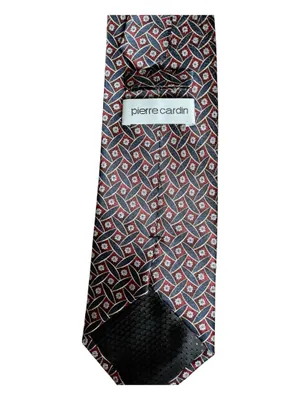 Title Vintage Pierre Cardin Men’s Necktie – 100% Silk Geometric Floral Pattern – Burgundy, Navy & White thumbnail 2