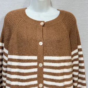 Market & Spruce Brown White Striped Button Front Cardigan Sweater Womens Large thumbnail 3