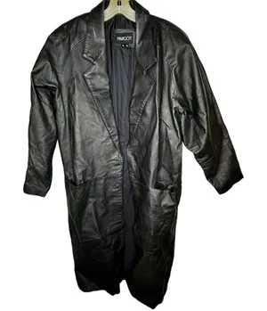 Vintage Margo's‎ Black Leather Trench Coat thumbnail 1