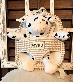 Myra Bag Plush Cow Kids Backpack in Cream and Black thumbnail 1