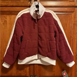 NWT Free People FP Movement Fleecy Sherpa Scrunchy Pippa Jacket in Burgundy Red thumbnail 1