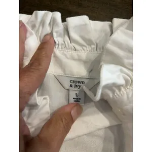 Crown & Ivy White Cotton Tiered Ruffle Midi Dress sz Large Modest Teacher Church thumbnail 3