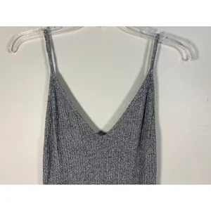 Brandy Melville Midi Dress Womens One Size Grey Excellent Ribbed‎ Knit V-Neck thumbnail 7