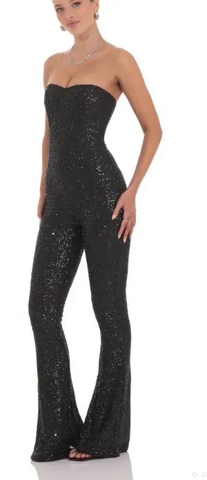 Lucy in the sky black sequin jumpsuit  thumbnail 1